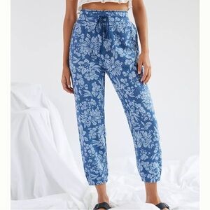 Anthropologie Daily Practice Blue Floral Joggers Size XL